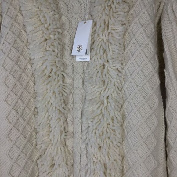Tory Burch Cream Ivory Cable Knit Wool Fringe Pullover Sweater Women’s Size M - Picture 11 of 16